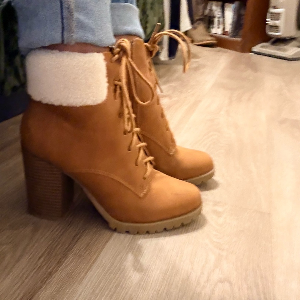 a.n.a Brown Lace-Up Ankle Booties